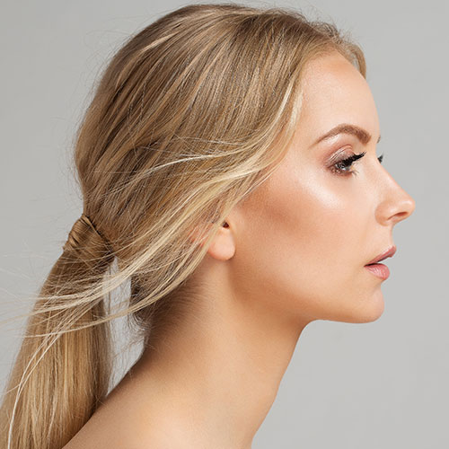 Side profile of blonde lady